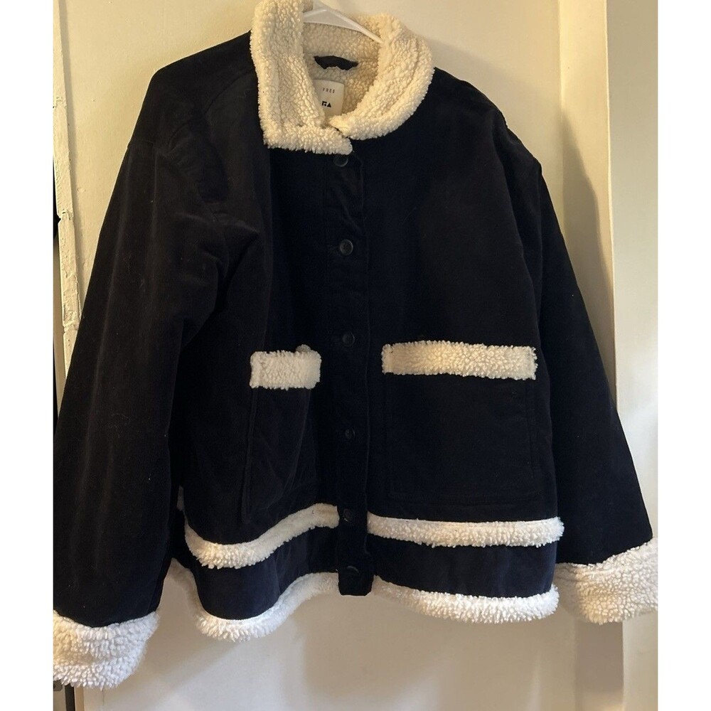 Free Assembly Navy Corduroy Faux  Sherpa-Lined Jacket XXL (20) Oversized Boxy